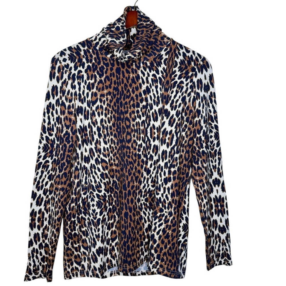 TYLER BOE Leopard Print Turtleneck Top Size Medium in Multi Brown